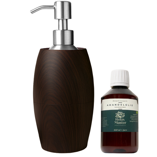 Massage Oil Heater Flaming Wood-Look dark including 250ml massage almond oil obtained organically