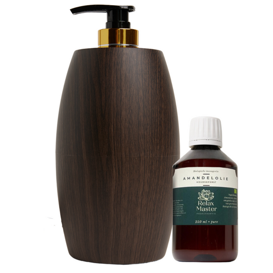 Massage Oil Heater Flaming Wood-Look dark including 250ml massage almond oil obtained organically