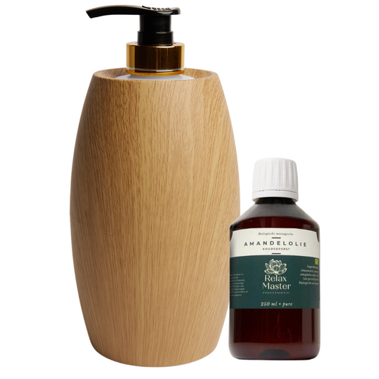 Massage Oil Heater Flaming Wood-Look light including 250ml massage almond oil obtained organically