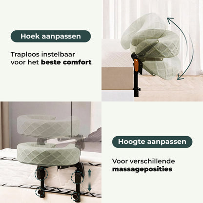 Hoek en hoogte van de massage hoofdsteun traploos verstelbaar